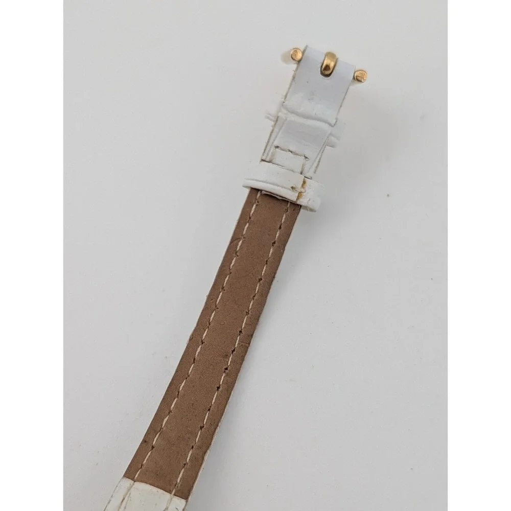 Studio‎ Time Watch Women 21mm Gold Case MOP Dial White Band- New Battery